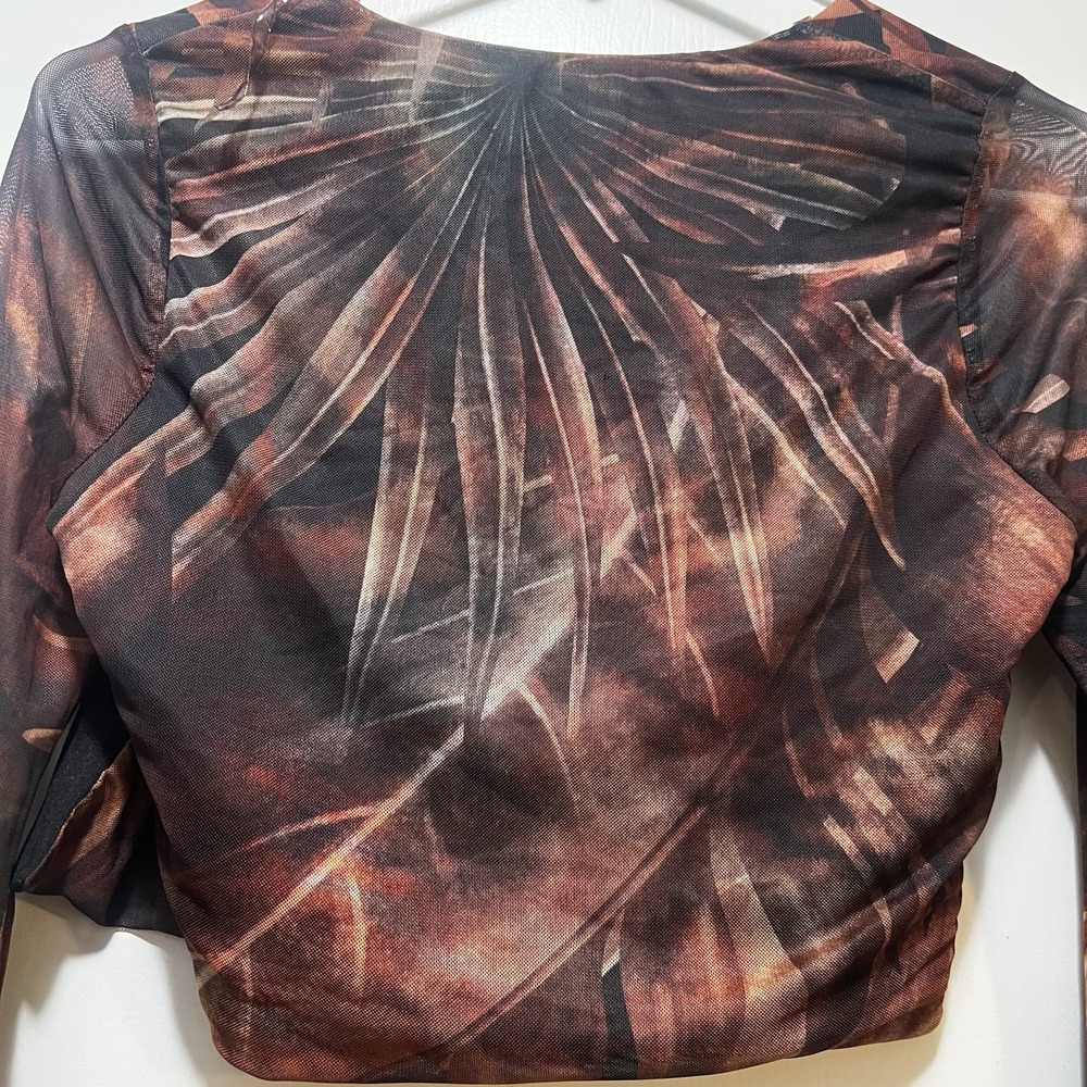 Abstract Marble Mesh Open Front Crop Shrug Bolero Top M